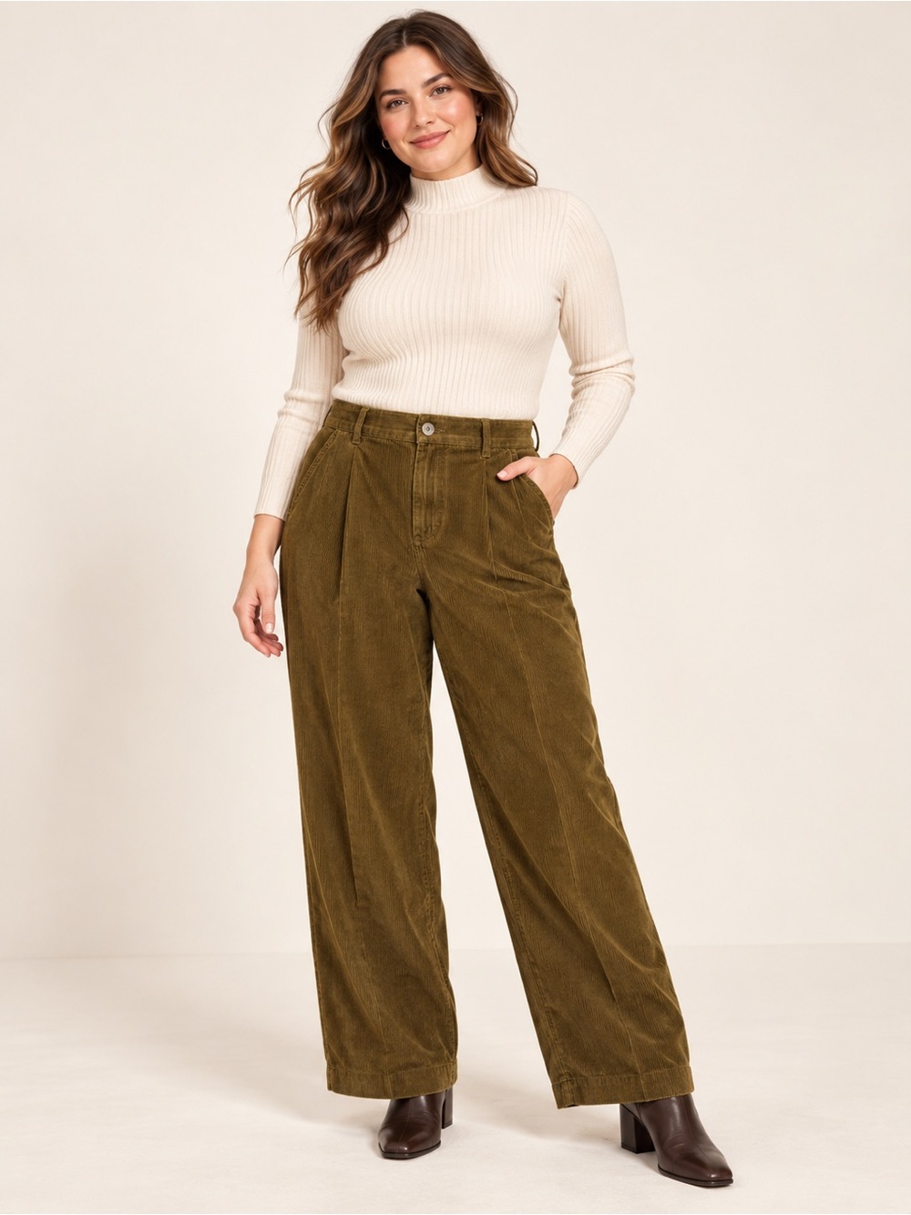 Old Navy High Rise Wide Leg Corduroy Pants Olive Green Size 12